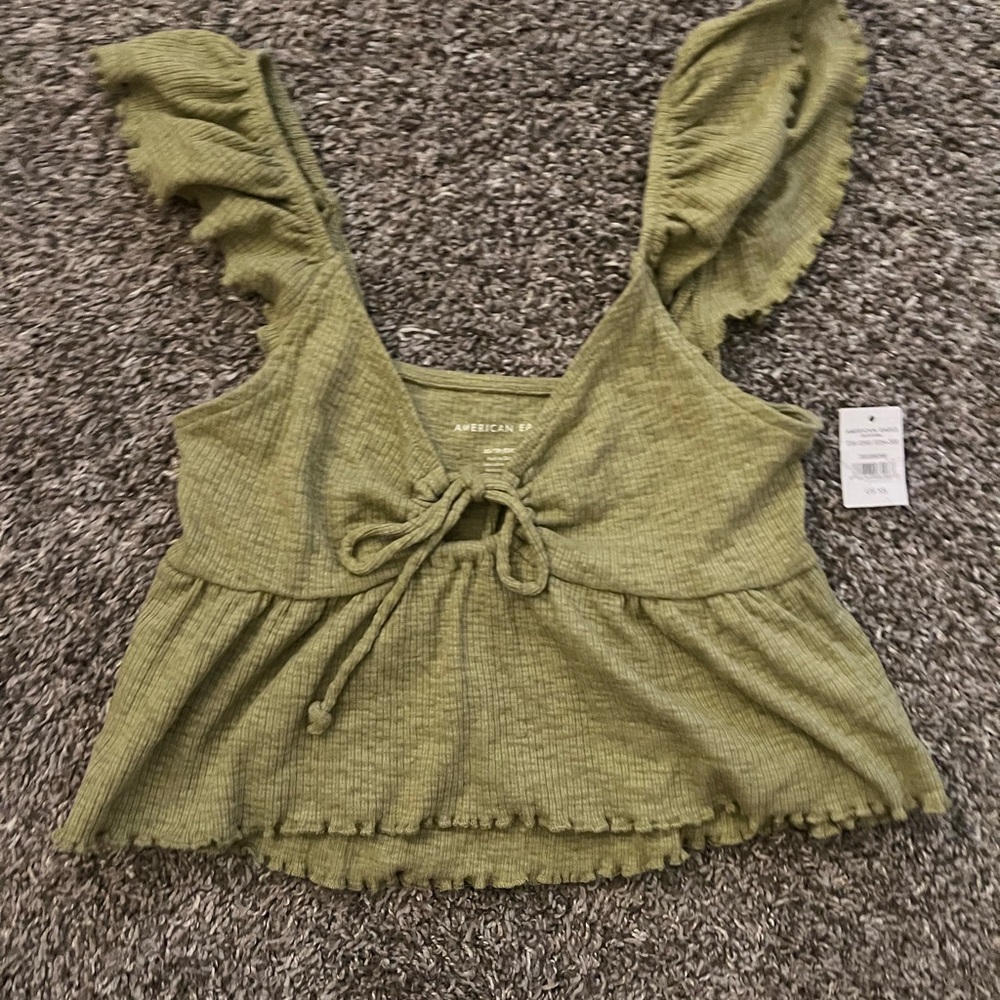 american eagle green ruffle babydoll top